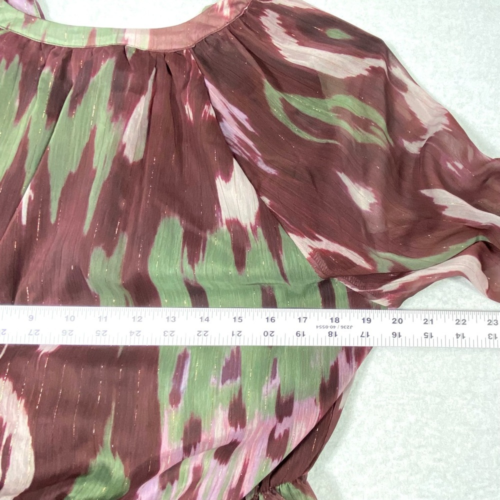 Grace + Karma Ikat Print Maxi Dress Women's L Burgundy Green Long Sleeve NWT - Picture 12 of 13